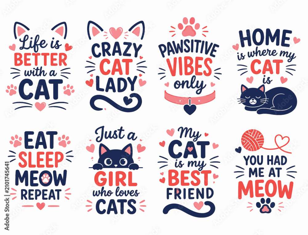 Fototapeta premium Cat quotes and typography lettering set for t shirt design