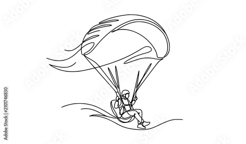 Continuous One Line Paragliding Athlete Flying with Parachute Adventure Vector Design