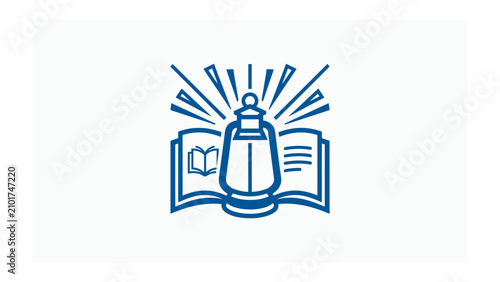 Valokuva Lamp of Knowledge: An open book with a radiant lantern on top symbolizes enlightenment, education, and the pursuit of wisdom