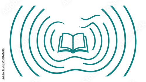 Konstfotografi Knowledge Resonance: An open book radiates outward with concentric circles, symbolizing the spread of knowledge and information