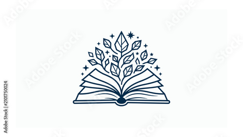 Принти на полотні Open Book Blossoming with Knowledge: An open book transforms into a flourishing plant, symbolizing growth, learning, and the blossoming of ideas, with subtle stars suggesting wonder and discovery