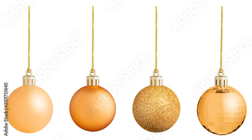 Elegant gold holiday baubles collection layout for commercial promotion. Clean modern template for luxury brand winter discount banner and design