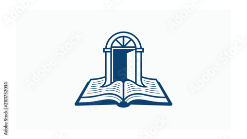 Schilderij op canvas A Doorway to Knowledge: An open book with a stylized doorway emerging from its pages symbolizes the expansive possibilities and enlightenment found through learning