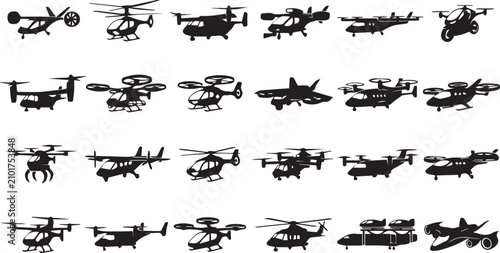 Tableau sur toile Advanced Rotorcraft Silhouette Collection, Helicopters Tiltrotor Multirotor eVTO
