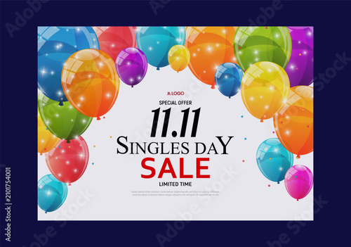 Singles Day 11.11 Sale Poster Design Template with Modern Red and Black Discount Promotion Banner