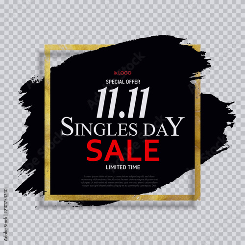 Singles Day 11.11 Sale Poster Design Template with Modern Red and Black Discount Promotion Banner