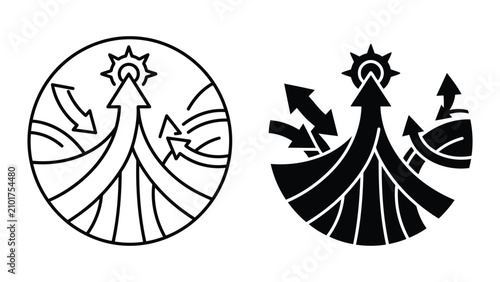Growth and success direction arrows minimalist icons with direction, progress