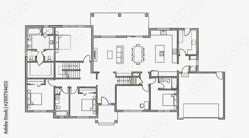 Foto Corporate Modern Floor Plan Layout Black and White Architectural Drawing of Offi