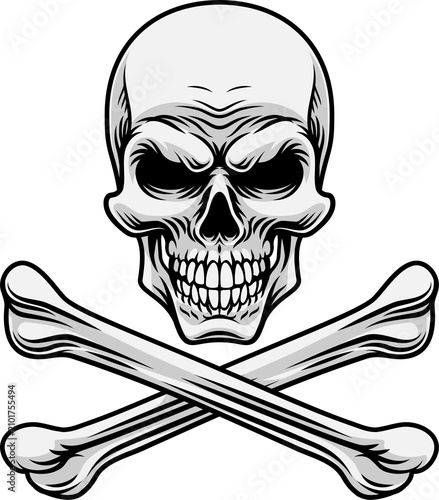 Fotografía A skull and crossbones pirate crossed bones jolly roger design in a vintage retr