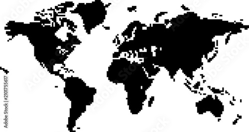 A world map in a pixel art style. 168 squares wide by 89 high