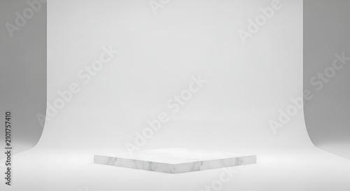 White product display podium. Minimalist stage for commercial item presentation.