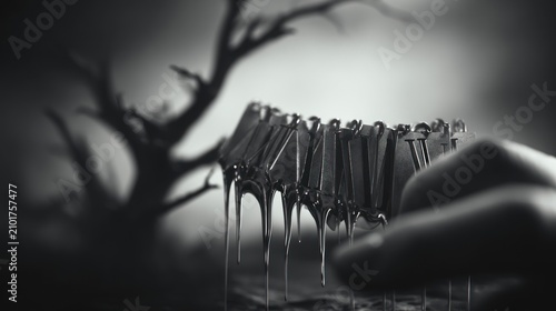 Abstract image of dripping substance with tree silhouette background