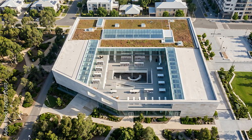 Modern City Office Building with Rooftop Terrace and Pool