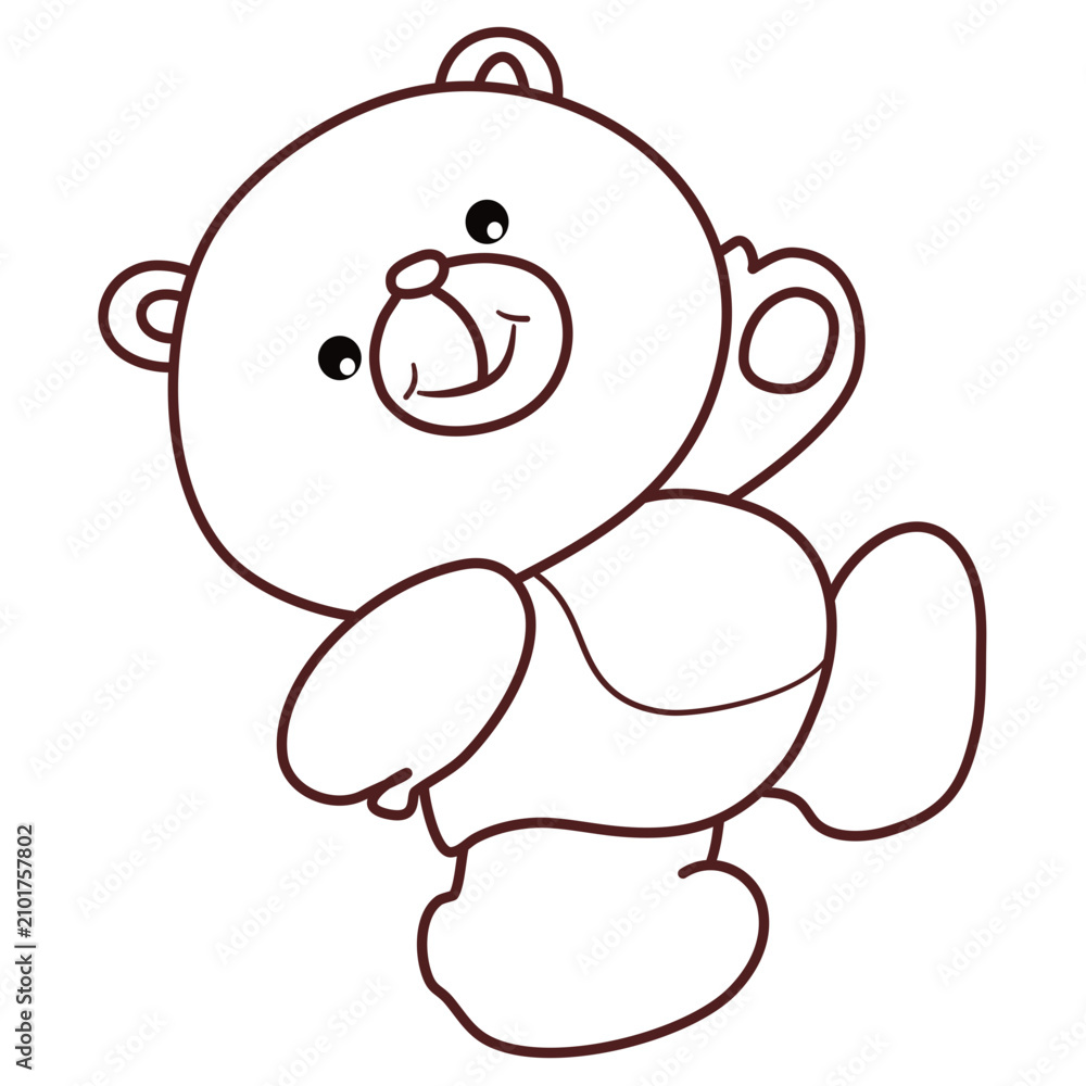 Obraz premium Cute cartoon brown bear standing and smiling on a white background, adorable illustration for children's books and designs