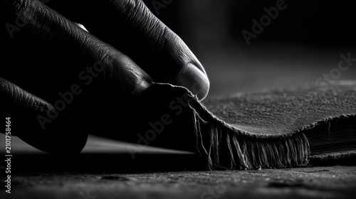 Close up hand touch detail with dark texture and monochrome composition