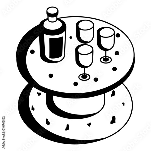 tire base coffee table isometric concept, zero waste diy project vector icon design,