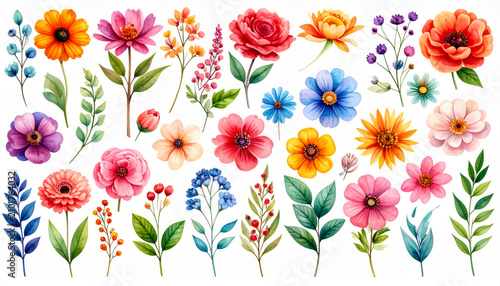 Watercolor floral collection with vibrant spring blossoms