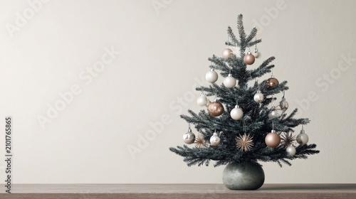 Elegant Christmas Tree Decorated with Ornaments in Soft Tones for Holiday and Festival Celebrations