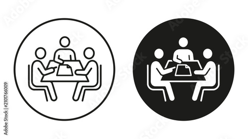 Business team meeting icon set around a table with business teamwork corporate