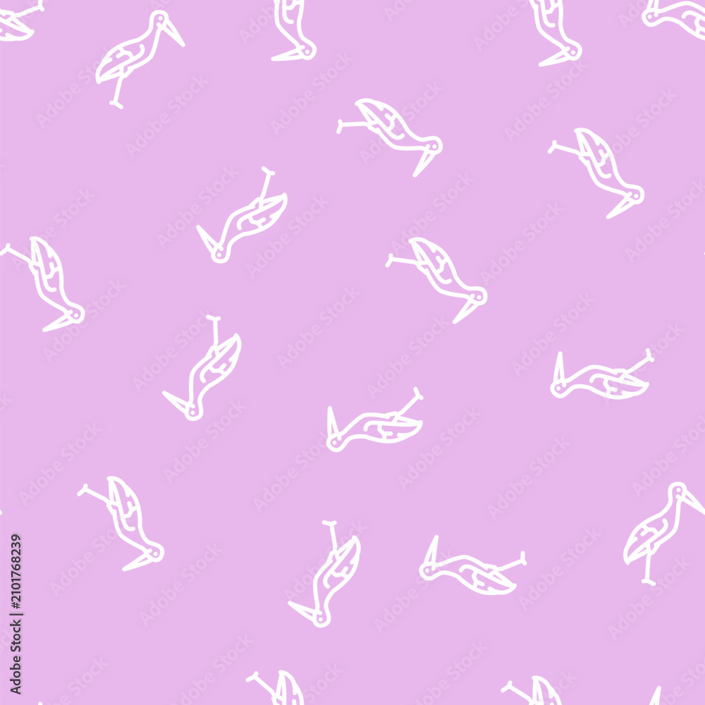 Obraz premium stork bird line seamless pattern stork bird thin line illustration