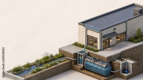 Commercial rainwater harvesting system in 3D