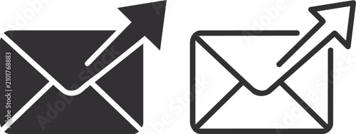 Fényképezés Minimal outgoing email message icon set featuring solid and outline styles with an upward arrow