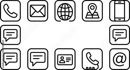 Fotografi Contact Us and Customer Support Business Communication Outline Icon Set with Pho