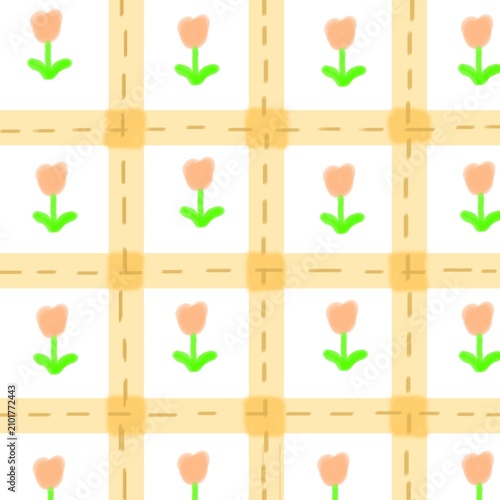 Soft pink tulips bloom with green stems