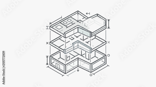 Foto Professional Architectural 3D Isometric Diagram of Multi Story Building Floor Pl