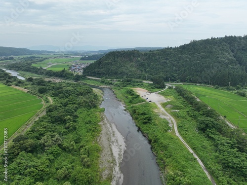 Konstfotografi Aerial View of the Clear Adogawa River near Adogawa Riverside Campsite, Shiga Pr