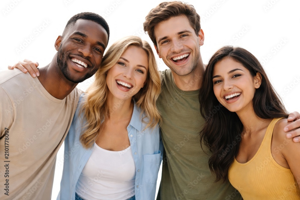 Naklejka premium Diverse friends smiling together joyfully.