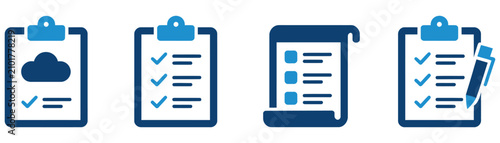 Checklist icon set. Task management symbol. Simple pictogram collection for document verification, planning, compliance, productivity and user interface design.