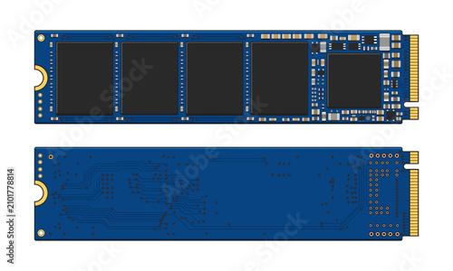 NV Me M.2 SSD Solid State Drive. Computer Storage Hardware on white background.