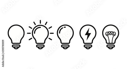 Lightbulb idea icon set with energy and innovation symbols for creative thinking concepts