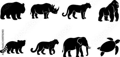 Photography Wild Animal Silhouette Collection Featuring Bear Rhino Panther Gorilla Elephant