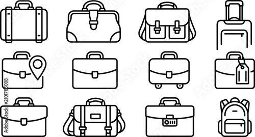 Εκτύπωση καμβά Travel Luggage and Business Briefcase Outline Icon Set featuring Suitcases Messe