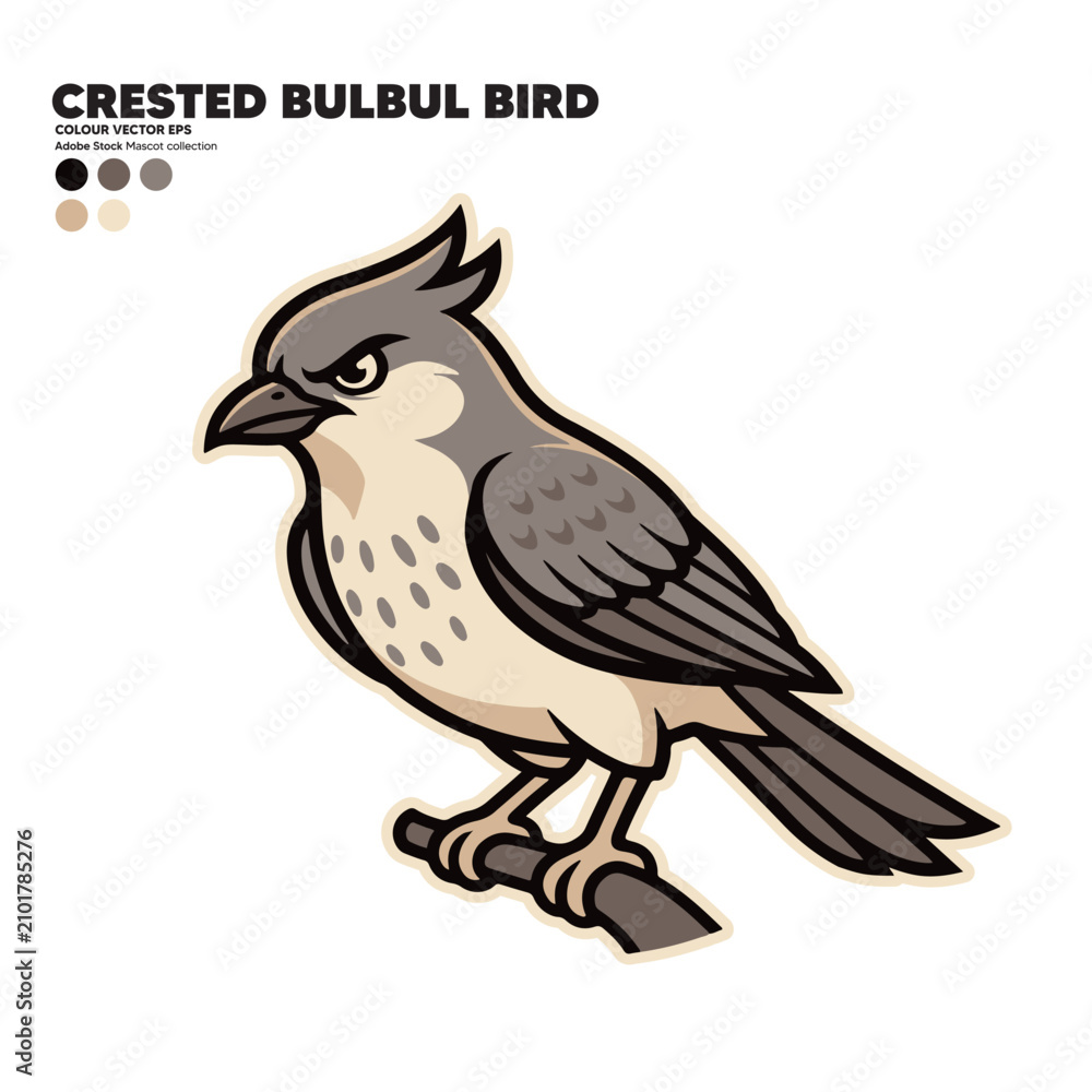 Fototapeta premium ANGRY CRESTED BULBUL BIRD MASCOT CARTOON VECTOR ILLUSTRATION