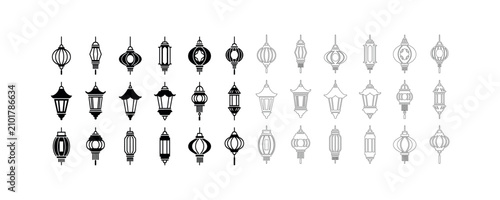 Various traditional arabic lantern designs in black and outline with silhouette lighting celebration traditional