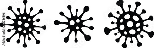 Fotografía Virus bacteria silhouette vector icon set, coronavirus microbe infection cell sy