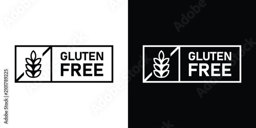 Obraz na plátně Rectangular allergen free sign with a slashed wheat icon and gluten free text, formatted in minimalist black and white vector graphics