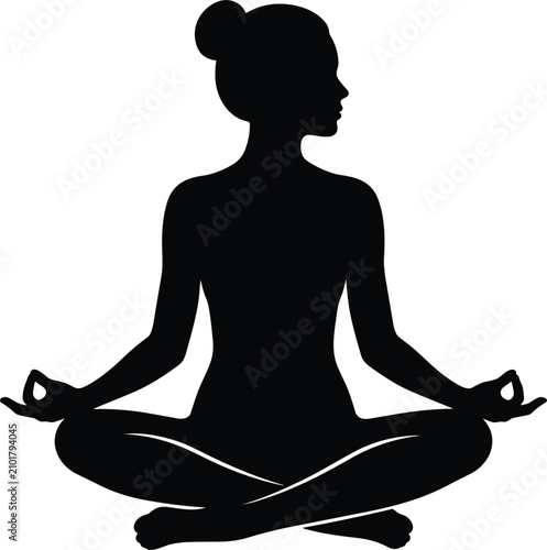 Woman Meditating in Lotus Pose Silhouette with Serene Profile for Yoga Wellness, Mindfulness Branding, and Spa Lifestyle Designs