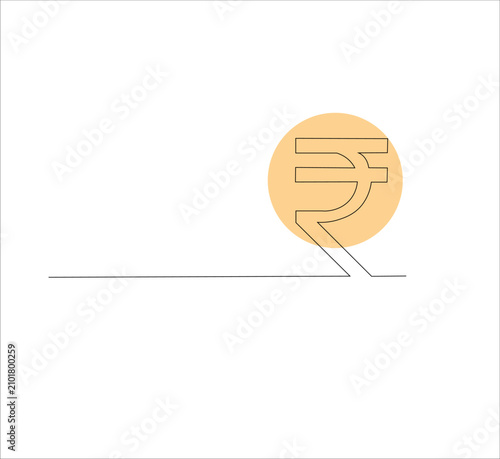 Indian Rupee Currency Symbol Continuous One Line Drawing Vector Illustration, Minimal Linear Indian Money Icon, Editable Outline Design Isolated on White Background