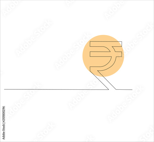 Indian Rupee Currency Symbol Continuous One Line Drawing Vector Illustration, Minimal Linear Indian Money Icon, Editable Outline Design Isolated on White Background