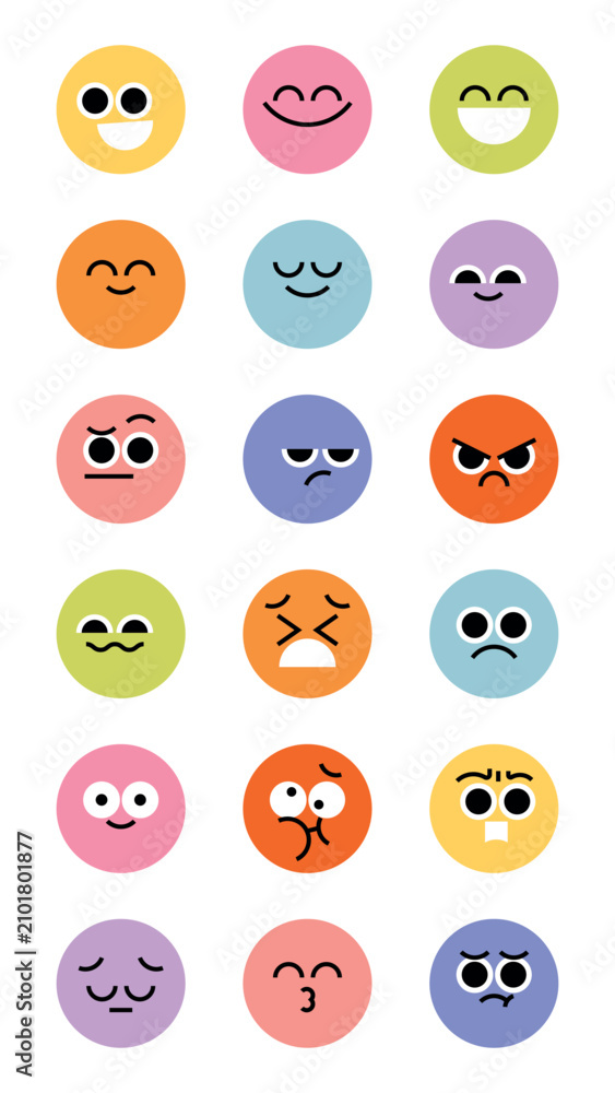 Fototapeta premium Colorful emoticon faces display emotions element vector set