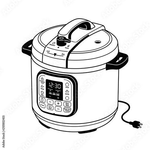 Electric multicooker pressure cooker line art icon.