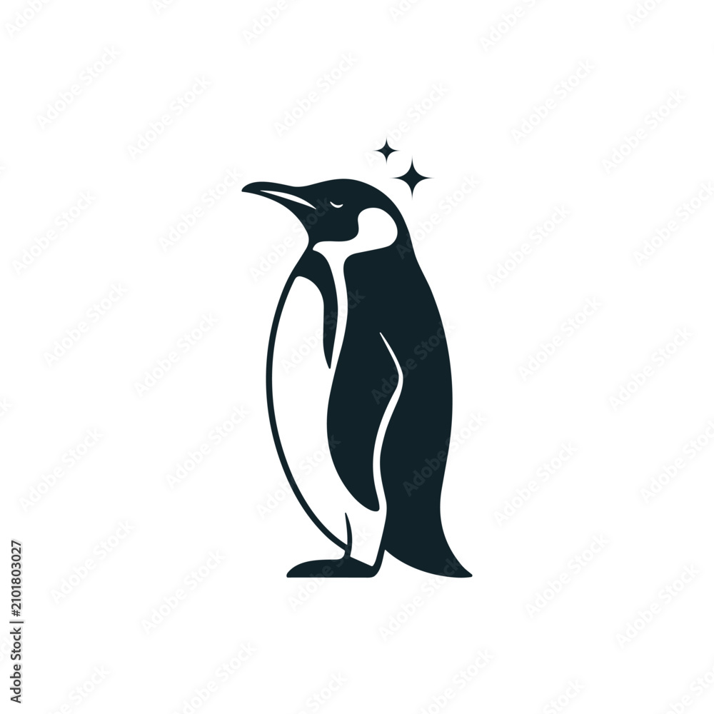 Obraz premium Minimalist penguin illustration with sparkling stars