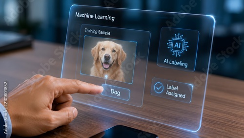Naklejka Ai powered image recognition machine learning application with dog detection example