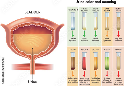 Medical diagram of urine color and meaning.