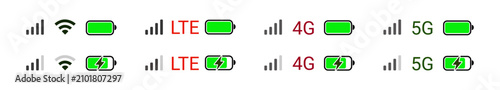 Mobile phone signal LTE, 4G, 5G, wi-fi, battery icon