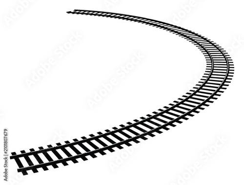 Schilderij op canvas プロジェクト向けの清潔な白背景に隔離された湾曲した鉄道線路の高コントラスト白黒イラスト